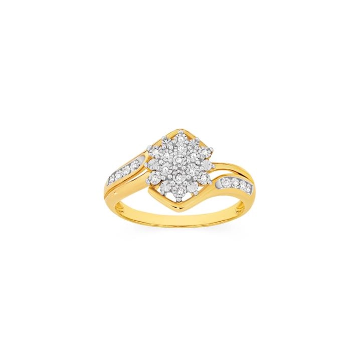 9ct Gold Diamond Cluster Dress Ring