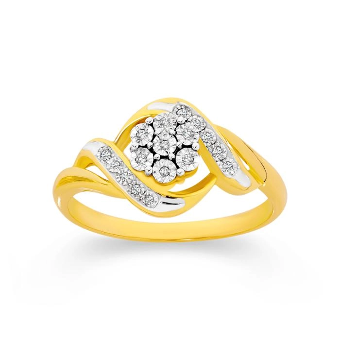 9ct Gold Diamond Cluster Swirl Ring