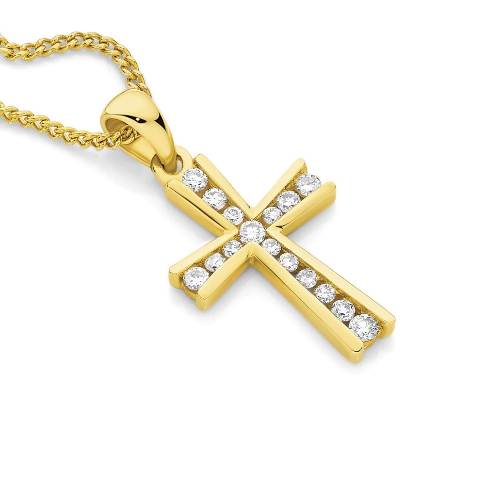 9ct Gold Diamond Cross Pendant