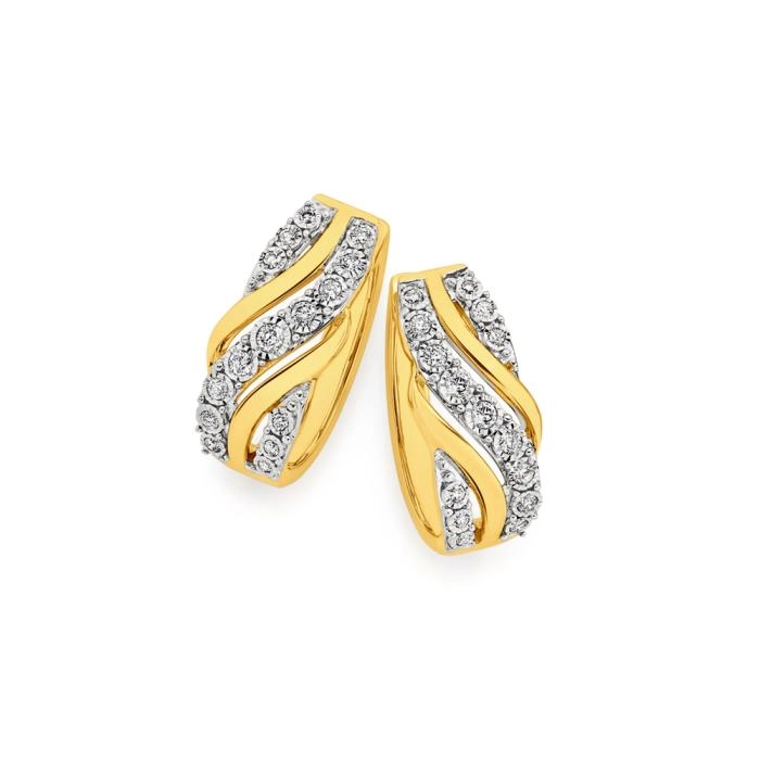 9ct Gold Diamond Crossover Hoop Earrings