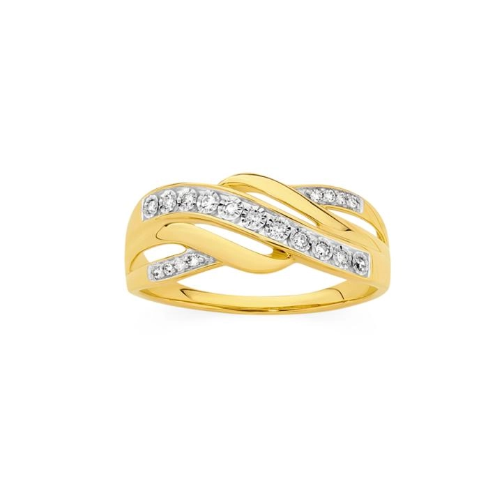 9ct Gold Diamond Crossover Ring