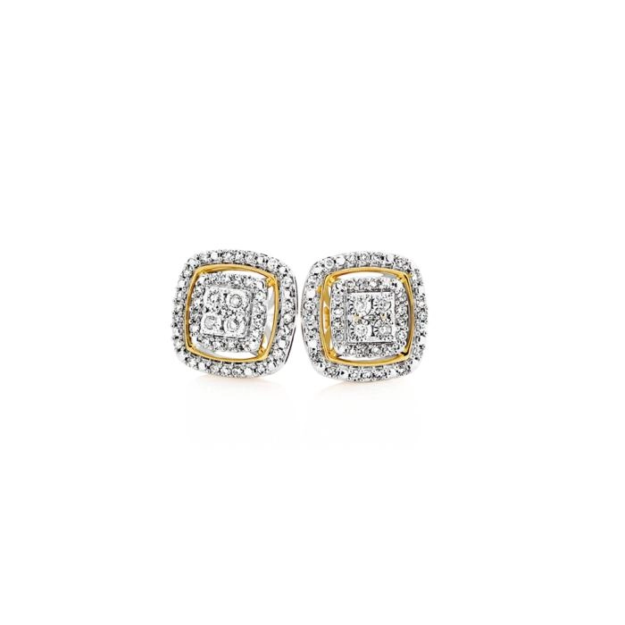 9ct Gold Diamond Cushion Cluster Stud Earrings