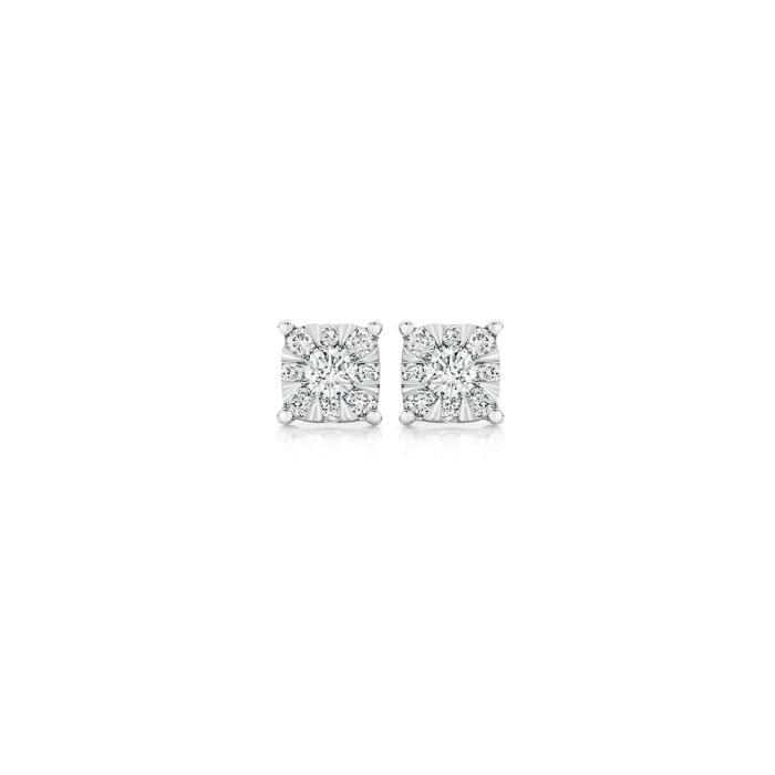 9ct Gold Diamond Cushion Cluster Stud Earrings