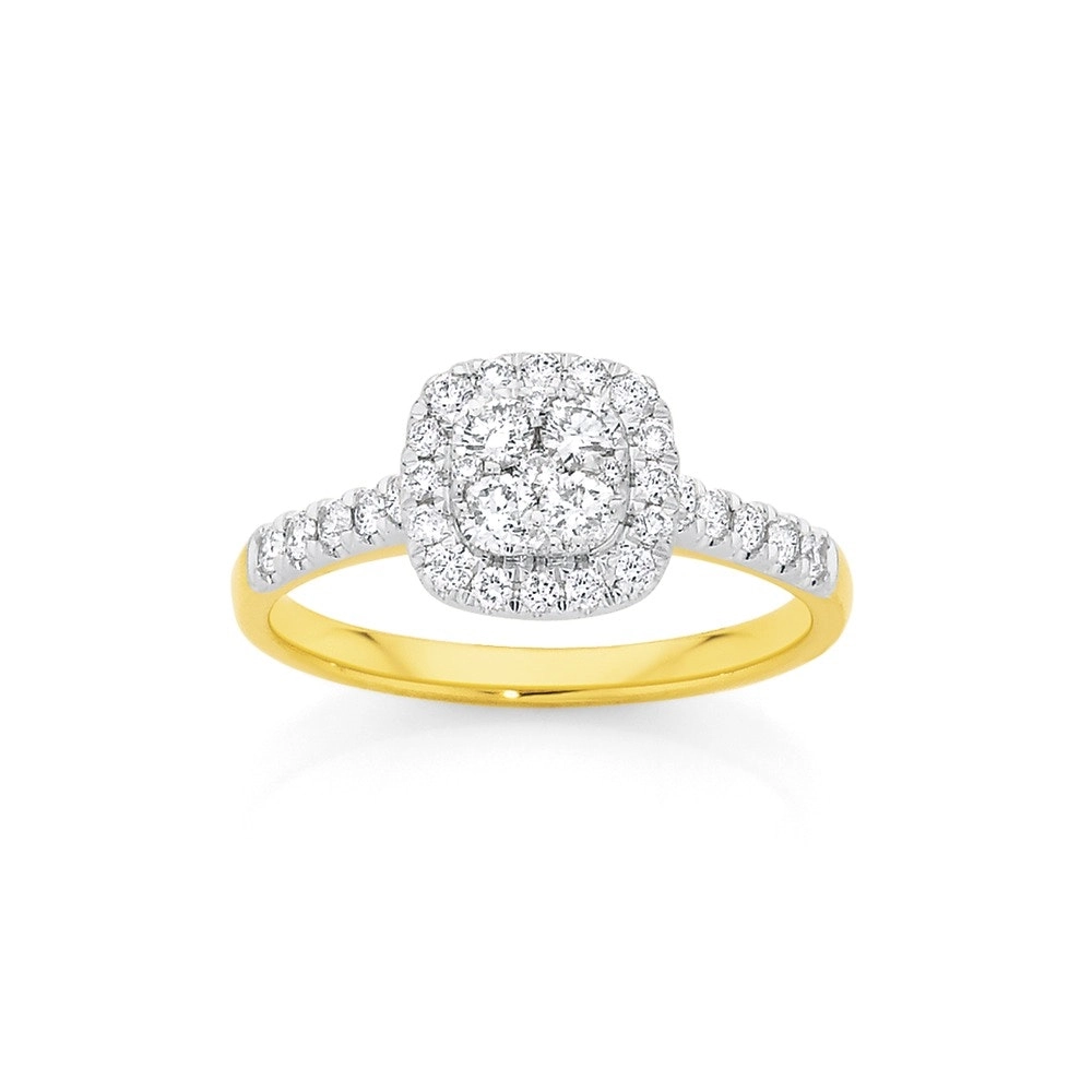 9ct Gold Diamond Cushion Shape Ring