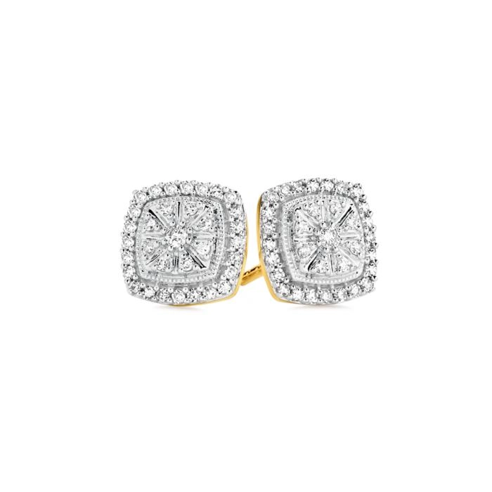 9ct Gold Diamond Cushion Stud Earrings