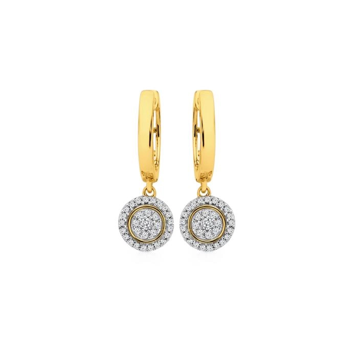 9ct Gold Diamond Drop Huggie Earrings