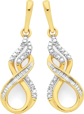 9ct Gold Diamond Infinity Drop Stud Earrings