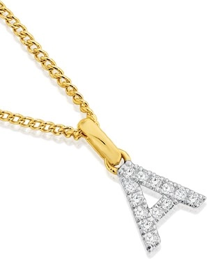 9ct Gold Diamond Initial 'A' Block Pendant