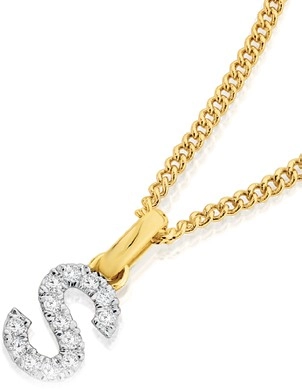 9ct Gold Diamond Initial 'S' Block Pendant