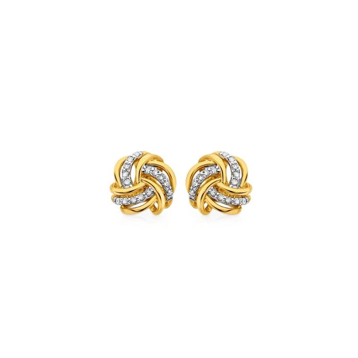 9ct Gold Diamond Knot Stud Earrings