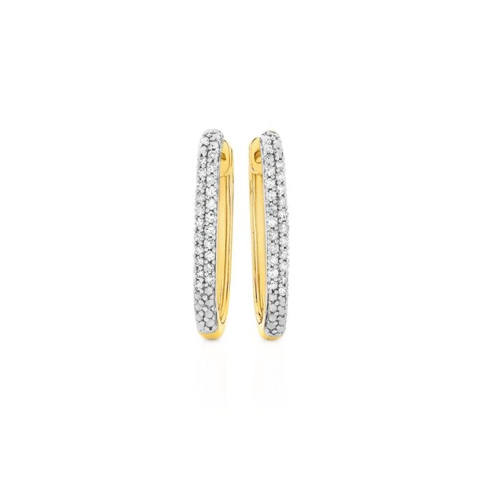 9ct Gold Diamond Long Oval Huggie Earrings