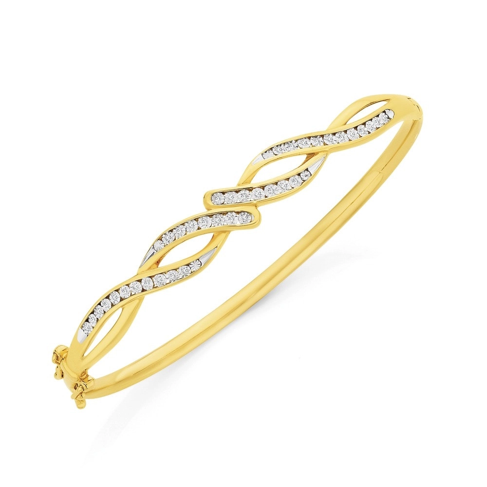 9ct Gold Diamond Miracle Set Swirl Bangle