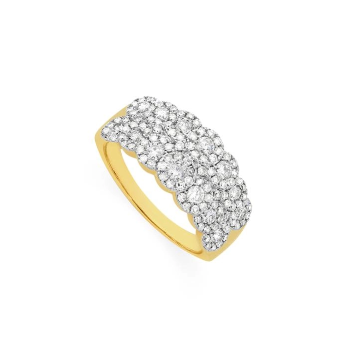 9ct Gold Diamond Multi Cluster Dress Band