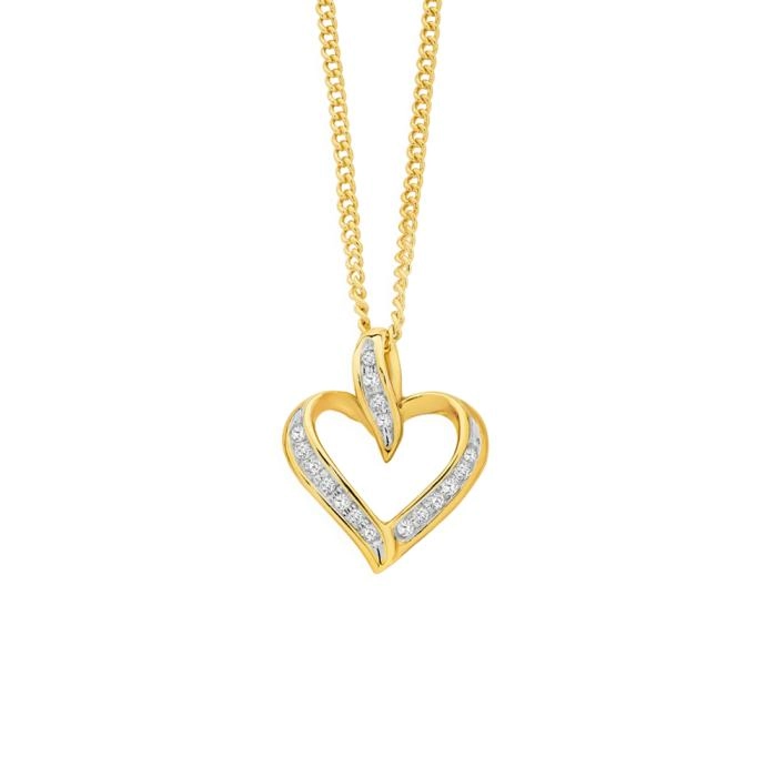 9ct Gold Diamond Open Heart Pendant