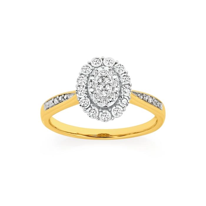 9ct Gold Diamond Oval Cluster Ring