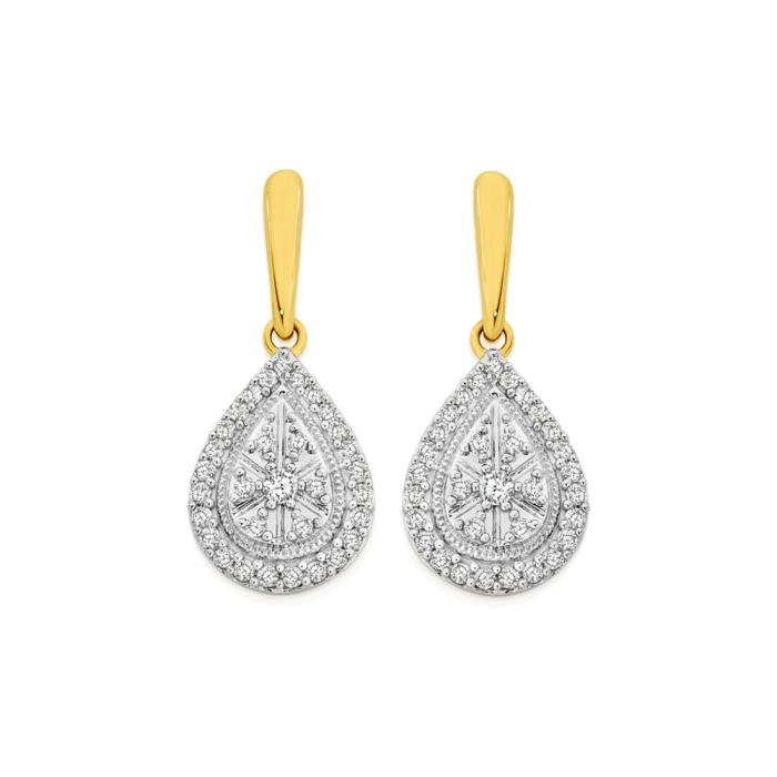 9ct Gold Diamond Pear Cluster Earrings