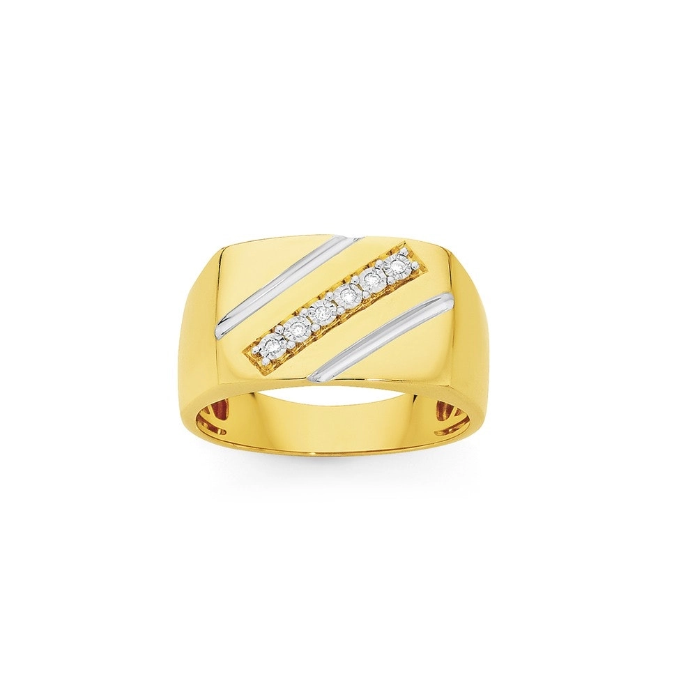 9ct Gold Diamond Rectangle Top Dress Gents Ring