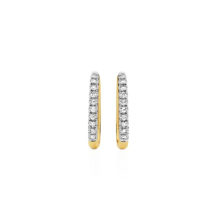 9ct Gold Diamond Rectangular Huggie Earrings