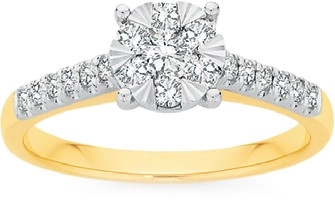 9ct Gold Diamond Round Cluster Ring