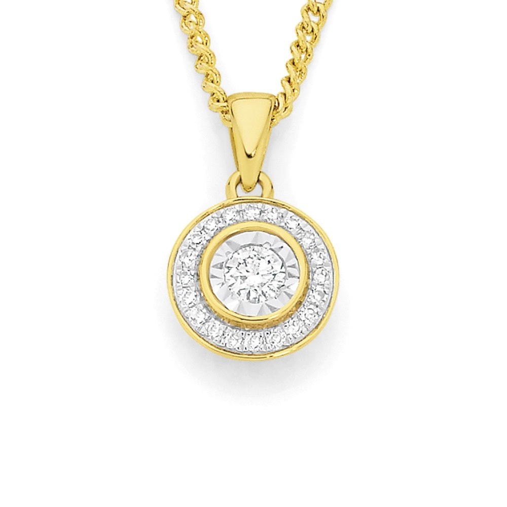 9ct Gold Diamond Round Framed Pendant