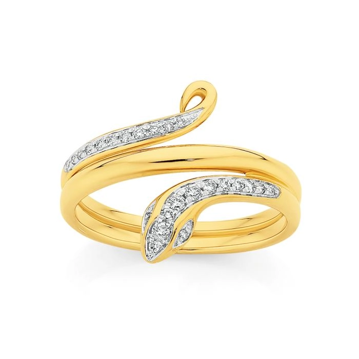 9ct Gold Diamond Snake Ring