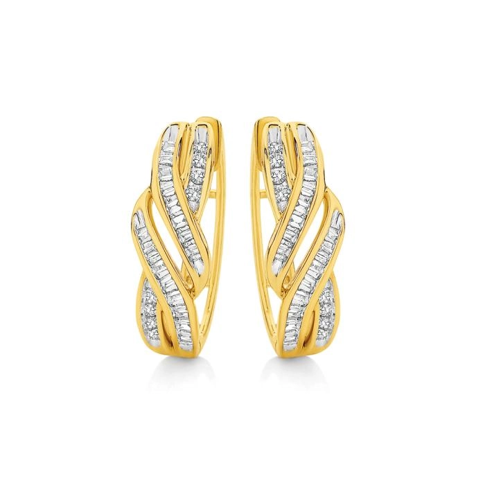 9ct Gold Diamond Swirl Huggie Earrings