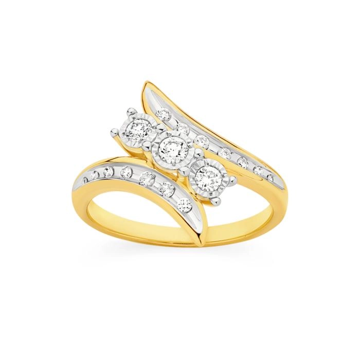 9ct Gold Diamond Trilogy Swirl Ring