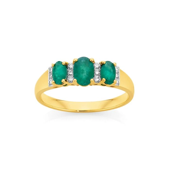 9ct Gold Emerald & Diamond Trilogy Ring