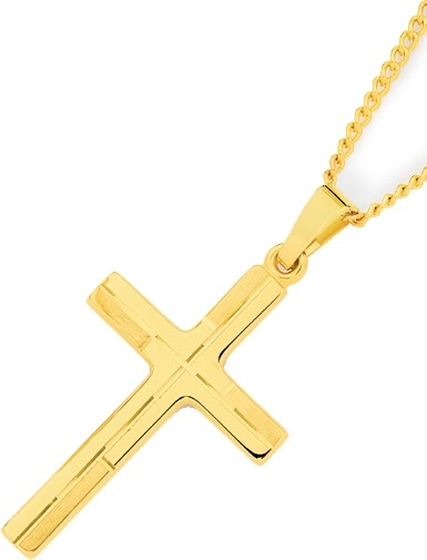 9ct Gold Geometric Patterned Cross Pendant