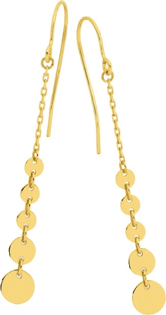 9ct Gold Graduated Disc Trace Drop Hook Earrings