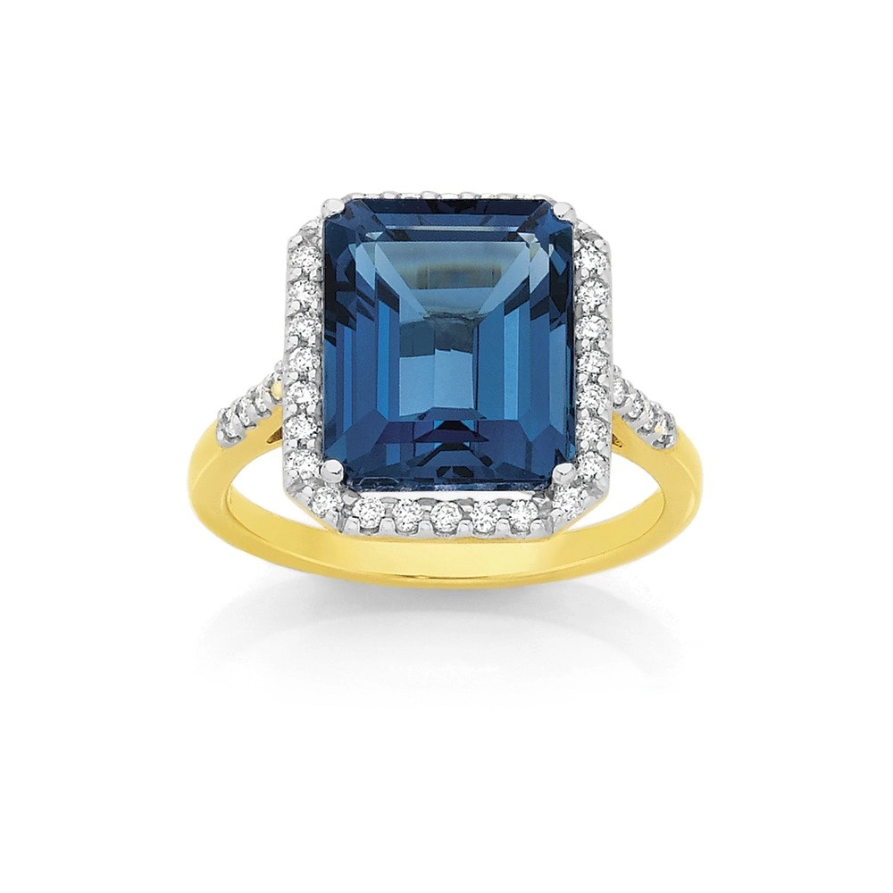 9ct Gold London Blue Topaz & Diamond Ring