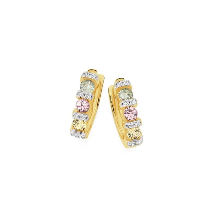 9ct Gold Multi Natural Sapphire Huggie Earrings