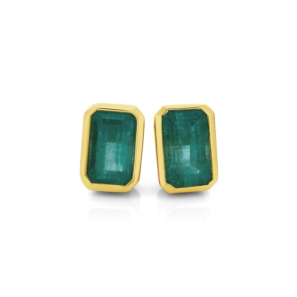 9ct Gold Natural Emerald Stud Earrings