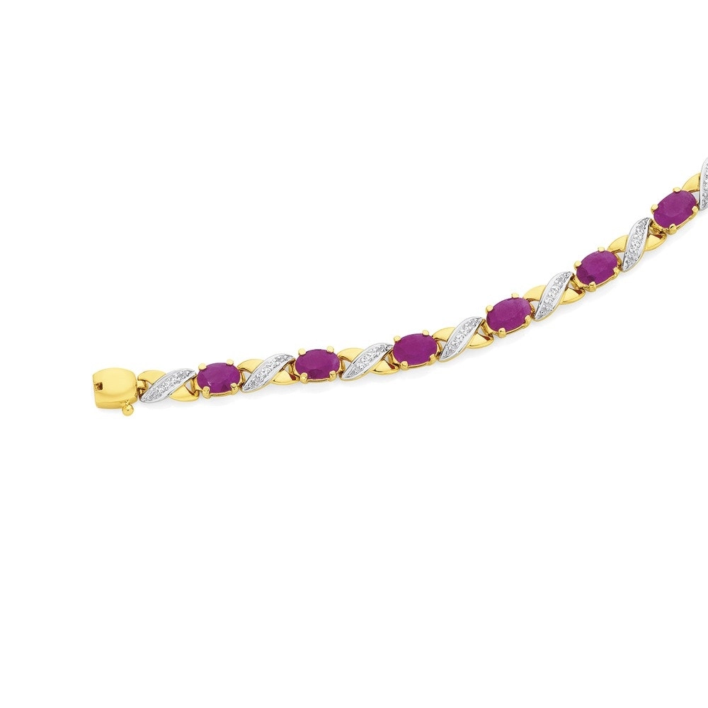 9ct Gold Natural Ruby & Diamond Bracelet