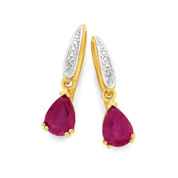 9ct Gold Natural Ruby & Diamond Earrings