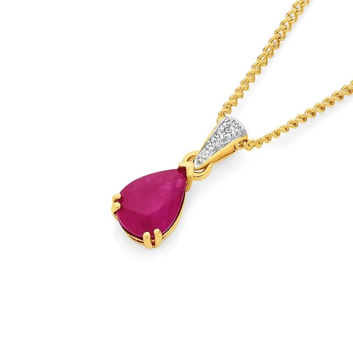 9ct Gold Natural Ruby & Diamond Pendant