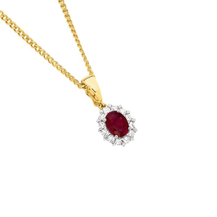 9ct Gold Natural Ruby & Diamond Royal Enhancer Pendant