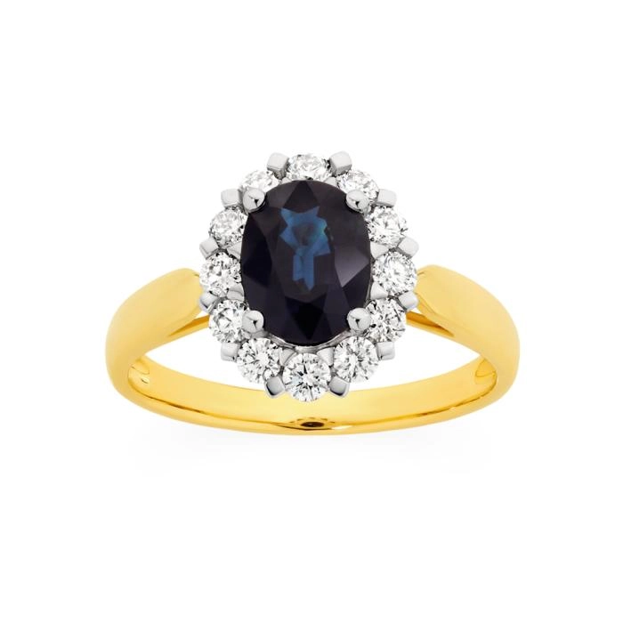 9ct Gold Natural Sapphire & Diamond Ring