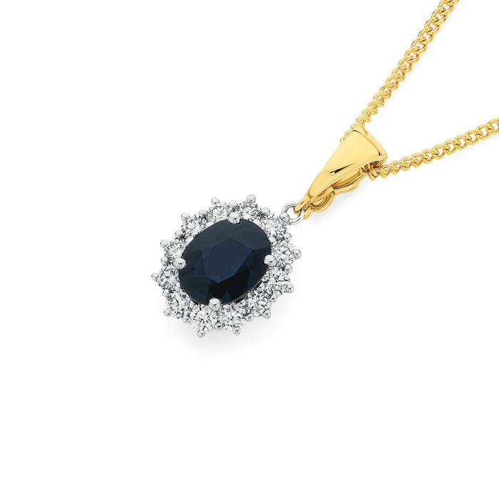 9ct Gold Natural Sapphire & Diamond Royal Enhancer Pendant