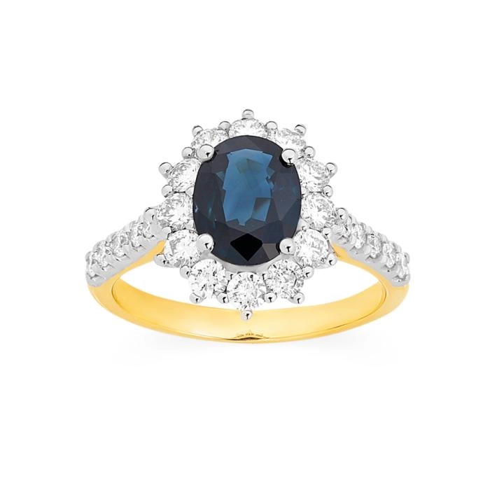 9ct Gold Natural Sapphire & Diamond Royal Ring