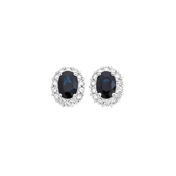 9ct Gold Natural Sapphire & Diamond Royal Stud Earrings