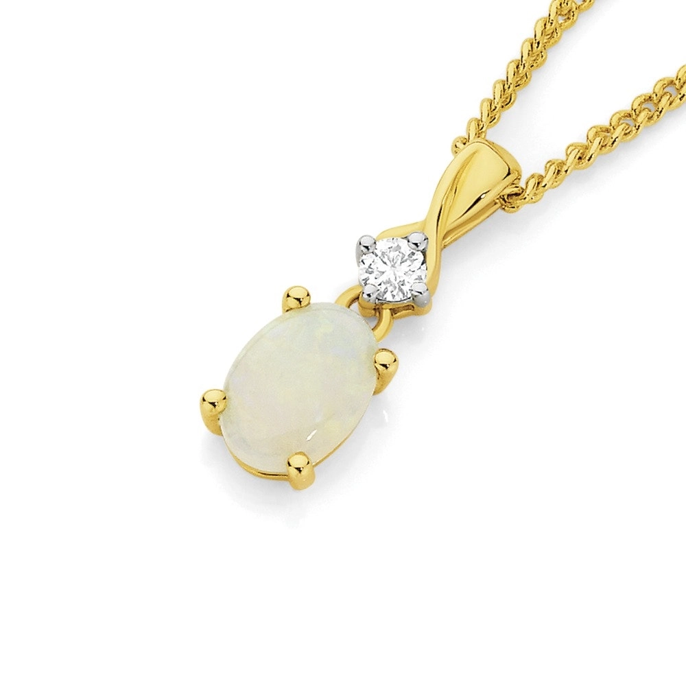 9ct Gold Opal & Diamond Pendant