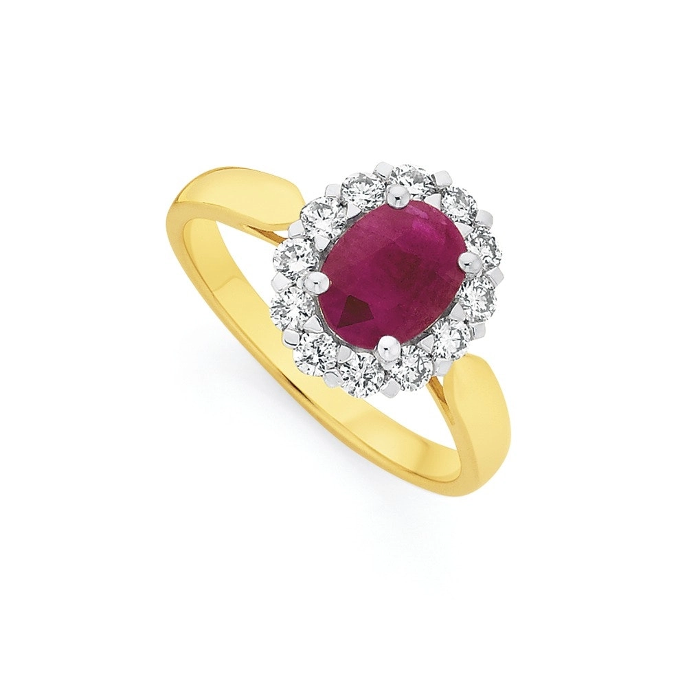 9ct Gold Oval Ruby & Diamond Ring