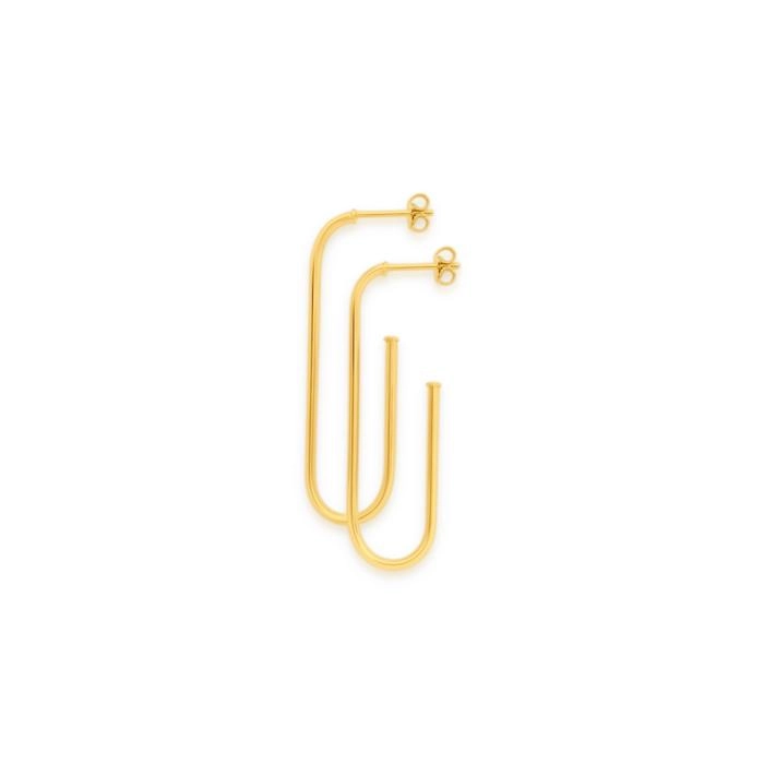 9ct Gold Paperclip Oval Tube Stud Earrings