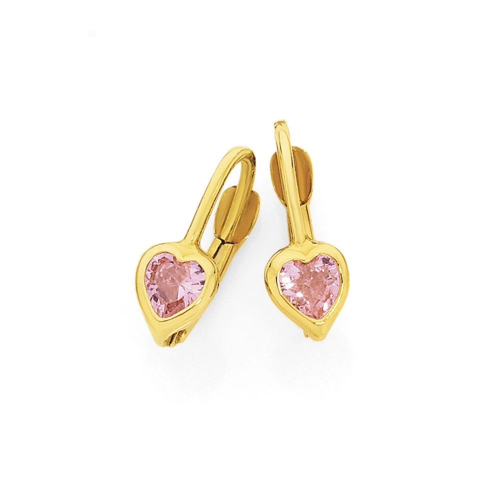 9ct Gold Pink Cubic Zirconia Heart Huggie Earrings