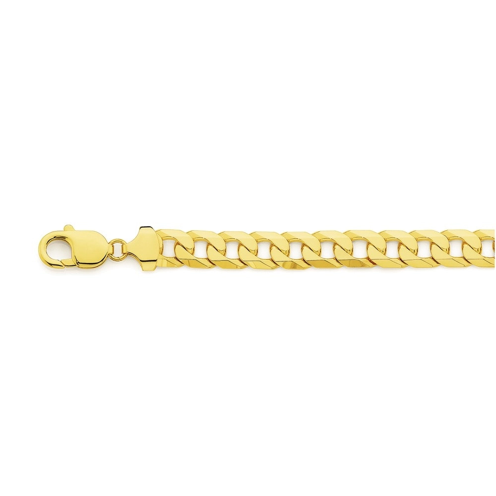 9ct Gold Solid Bevelled Curb Gents Bracelet