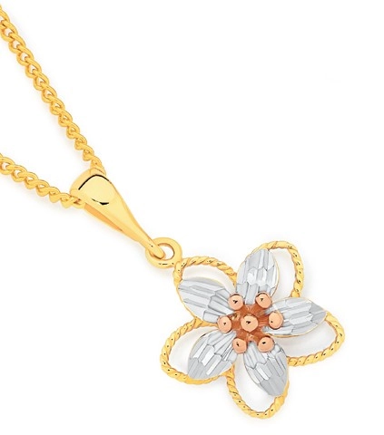 9ct Gold Tri Tone Flower Pendant