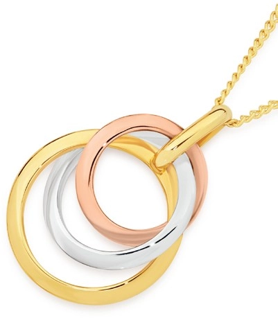 9ct Gold Tri Tone Triple Circle Pendant