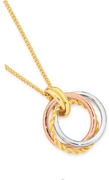 9ct Gold Tri Tone Twist & Polish Triple Rings Pendant