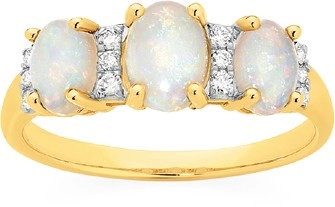 9ct Gold White Opal & Diamond Trilogy Ring